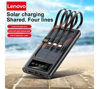 Lenovo Solar Power Bank 200000mAh Large Capacity Mobile Power Fast Charging Battery With Dual USB 4-Cables For iPhone Samsung Black 100000mAh
