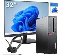 Lenovo Station de Bureau complète avec processeur Intel Core i7 jusqu'à 4,70 GHz, 16 Go de RAM, SSD de 2 to, écran Full HD 32 Pouces avec Audio intégré, Wi-FI, Windows 11 Essential et Casque stéréo.