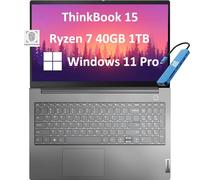 Lenovo ThinkBook 15 Ordinateur portable professionnel (15,6 po FHD antireflet, 40 Go de RAM, 1 To SSD, AMD Ryzen 7 5825U (> Intel i7-1165G7)), webcam FHD avec obturateur, qualité militaire, empreintes