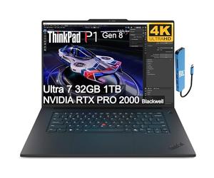 Lenovo ThinkPad P1 Gen 8 Station de travail mobile Ordinateur portable (16" 4K+ UHD+, NVIDIA RTX PRO 2000 Blackwell 8 Go, Intel Core Ultra 7 255H, 32 Go DDR5, SSD 1 To) pour ingénieur, designer, 2X