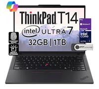 Lenovo ThinkPad T14 Ordinateur portable professionnel (14 po FHD+ IPS, Intel Ultra 7 155U, 32 Go de RAM DDR5, SSD 1 To), webcam 5 MP, 2 Thunderbolt 4, PC AI 2024, Win 11 Pro, 3 ans de volume