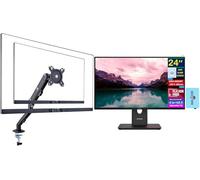 Lenovo ThinkVision Écran IPS FHD 24" avec temps de réponse de 4 ms, anti-reflet, sans scintillement, support VESA (100 mm), port d'affichage, concentrateur HDMI et DKZ, bras de montage simple