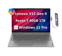 Lenovo V15 Gen 4 (15,6" FHD anti-reflet, AMD Ryzen 7 7730U (Beat i7-1355U), 40 Go de RAM, 1 To SSD) pour entreprise, qualité militaire, pavé numérique, Ethernet, concentrateur IST, copilote Win 11 Pro