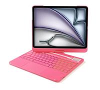 LENRICH Étui avec clavier pour iPad Air 13" M3 2025 et M2 2024, rotatif à 360°, sans fil, support pivotant à 180°, fonction veille/réveil automatique, rose