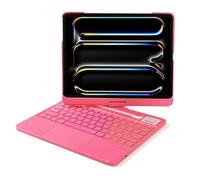 LENRICH Étui avec clavier pour iPad Pro 13" M5 2025/M4 2024, rotatif à 360°, sans fil, support pivotant à 180°, fonction veille/réveil automatique, rose