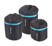 LENS-AID Housses pour objectifs avec Fermeture éclair - Set rembourré Cordura avec Boucle Ceinture - pour zooms, objectifs compacts ou téléobjectifs - Set : 3 pièces (XS, S, M)