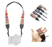 LENS-AID Sangle appareil photo bandoulière rétro - Motif multicolore | Réglable 85-110 cm, largeur 3,8 cm, tissu lin doux, fixation aux œillets, pour reflex, hybride et argentique