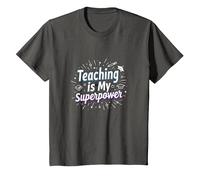 l'enseignement est ma Superpuissance Educator Pride T-Shirt, Enfant, Asphalte, 2 Ans