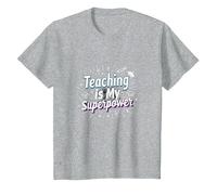 l'enseignement est ma Superpuissance Educator Pride T-Shirt, Enfant, Gris Chiné, 12 Ans
