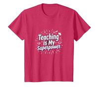 l'enseignement est ma Superpuissance Educator Pride T-Shirt, Enfant, Rouge Chiné, 4 Ans