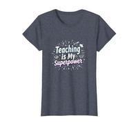 l'enseignement est ma Superpuissance Educator Pride T-Shirt, Femme, Bleu Chiné, L