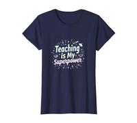 l'enseignement est ma Superpuissance Educator Pride T-Shirt, Femme, Bleu Marine, 3XL