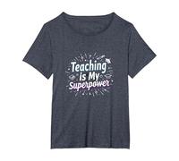 l'enseignement est ma Superpuissance Educator Pride T-Shirt, Femme Grandes Tailles, Bleu Chiné, 5X
