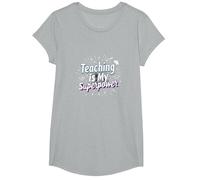 l'enseignement est ma Superpuissance Educator Pride T-Shirt, Fille, Gris Chiné, L