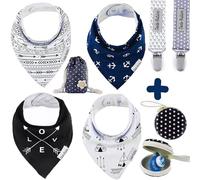 L'ensemble de bavoirs bandana Drool Dodo Babies comprend quatre bavoirs 100% coton, une doublure en polyester doux, un pois bleu marine et un ajustement par bouton-pression réglable pour 3 à 24 mois.
