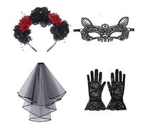 L'ensemble de costumes d'Halloween comprend un bandeau d'Halloween, un voile noir, un collier de roses, un masque de dentelle, des gants de dentelle courts pour l'accessoire de costume d'Halloween