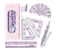 L'ensemble de géométrie (7pcs) SET à échelle claire l'ensemble des mathématiques complètes comprend des règles, fournitures d'étudiant en caoutchouc, en boussole et en recharge pour 'a