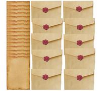 L'ensemble de Papeterie Vintage Papier, Enveloppe Papier à Lettre Ancienne, 16 Papier à Lettre Kraft Vintage et 10 Autocollants de Sceau en Cire, 10 Enveloppes de Papier Vintage, pour Invitations