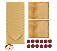 L'ensemble de Papeterie Vintage Papier, Lot de Papier à Lettre avec 12 Enveloppes de Papiers Vintage 16 Papier à Lettre Kraft et 12 Autocollants de Sceau en Cire pour Mariages Invitations Cartes