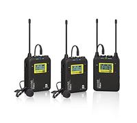 LENSGO Système de Microphone Lavalier sans Fil, LWM-328C Micro Cravate sans Fil Omnidirectionnel UHF 99 Canaux Professionnel avec 2 Émetteur & 1 Récepteur pour Canon Nikon DSLR Camera Smartphone