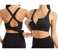 LENSSE Soutien-gorge de sport résistant aux chocs avec fermeture éclair avant, sans fil, super serré, résistant aux impacts, taille plus, réglable (Noir, 4X-Grande)