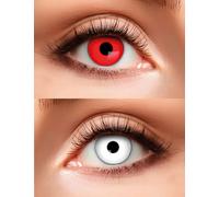 Lentilles duo Creepy Clown 2 couleurs différentes, set de 1 lentille rouge vif et 1 lentille blanche, utilisable 3 mois, peut être acheté sans ordonnance,, Boland