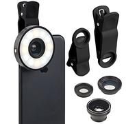 Lentilles pour appareil mobile super grand-angle, macro et fish-eye + Anneau LED [Somikon]
