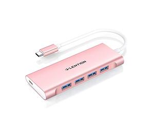 LENTION Hub USB C avec 4 ports USB 3.0 et adaptateur de charge de type C compatible MacBook Pro 13/15 (Thunderbolt 3 Port), New Mac Air 2018 2019, Surface Book 2/Go, Windows Notebook, plus rose gold