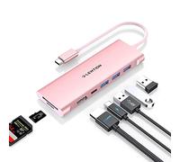 LENTION Hub USB C avec HDMI 4K, 3 USB 3.0, Lecteur SD/TF, 100W PD, Adaptateur USB C pour MacBook Pro/Air 2025-2016, iPad, iPhone 17/16/15 Plus Pro Max, Plus d'appareils de Type C (C36b Or Rose)