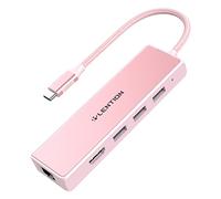 LENTION Hub USB C avec Sortie HDMI 4K, 3 USB 3.0, Gigabit Ethernet, Adaptateur USB C Compatible MacBook Air/Pro 2025-2016, iPad, iPhone 17/16/15 Plus Pro Max, Plus d'appareils de Type C (C25 Or Rose)