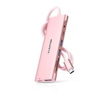 LENTION Hub USB C Câble 1M avec HDMI 4K, 2 USB 3.0, 1 USB C Data Port, Lecteur de Carte, 3,5mm Aux, 100W PD, Dock Compatible MacBook Air/Pro 2025-2016, iPad, iPhone 15/16/17 Plus Pro Max, etc (Rose)