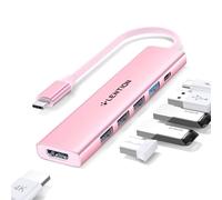 LENTION Hub USB C Multiport Adaptateur 6-en-1 avec Charge PD 100W, 4K HDMI, 4 Ports de Données USB-A, Hub Type C pour MacBook Pro 2024-2016, Nouveau Mac Air, iPhone 15/16 Plus Pro Max (CH17 Rose)