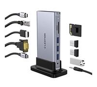 LENTION Station d'accueil USB C avec Écran SST 4K HDMI & VGA, RJ45, Lecteur de Carte SD/TF, AUX, 3X USB 3.0, PD 100W, Hub USB C Compatible MacBook Pro 2023-2016, Mac Air/Surface, etc (D55 Gris)
