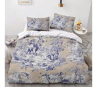 LENTLY Ensemble de literie Motif Toile De Jouy 3D Housse de couette en microfibre douce avec taies d'oreiller, parure de lit 3 pièces Double (200x200cm)