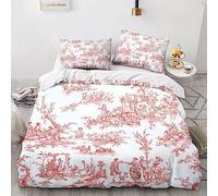 LENTLY Housse de couette avec motif Toile De Jouy avec taies d'oreiller, ensemble de literie imprimé 3D avec fermeture éclair, design unique anti-allergique, double (200x200cm)