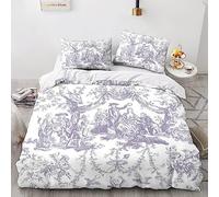 LENTLY Motif de la Toile de Jouy 3 Pièces Ensemble Housse De Couette 3D Imprimé Literie Couette Housse De Couettes Ultra Doux Microfibre Hypoallergénique Couette Sets King(220x240cm)