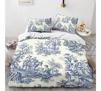 LENTLY Motif de la Toile de Jouy Housse De Couette 3 Pièces Parure De Lit Enfant Motif 3D Microfibre Housse Couette avec Fermeture Éclair- Sets De Housse Couette avec Taies d'oreiller King（220x240cm）