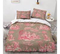 LENTLY Motif de la Toile de Jouy Housse De Couette Parure De Lit Microfibre Motif 3 Pièces 3D Housses De Couettes avec Fermeture Éclair Taies d'oreiller King（220x240cm）
