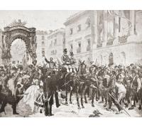 L'entrée du général Prim à Barcelone Espagne en 1860. Juan Prim y Prats 1er marquis de Los Castillejos 1er comte de Reus 1er vicomte d'El Bruch Grandee d'Espagne 1814 - 1870. Homme d'État général