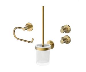 Lenz Juna 4190041 Ensemble d'accessoires de Salle de Bain en Or - 4 pièces - Porte-Papier Toilette, Brosse WC et Deux Crochets pour Serviettes - À Coller ou à percer - avec Surface Anti-Traces de