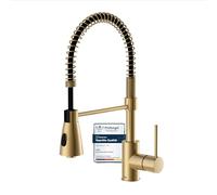 Lenz Robinet de cuisine KALANI² aspect doré - Douchette pendulaire avec 2 types de jet et bec arqué pivotant à 360° - Installation facile - 46070341