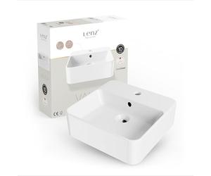 Lenz VALEA 41010161 Lavabo à Main pour Toilettes d'invités et Petites salles de Bains - 40 cm x 38,5 cm - À Suspendre au Mur ou comme lavabo à Poser - Surface KeepClean Super Lisse - avec trop-Plein