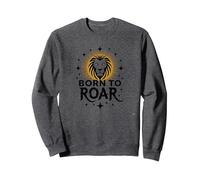 Leo Birthday Born to Roar Cadeau Zodiaque pour Femme Sweatshirt, Unisexe pour Adultes, Chiné Foncé, S
