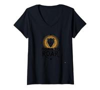 Leo Birthday Born to Roar Cadeau Zodiaque pour Femme T-Shirt avec Col en V, Femme, Noir, S