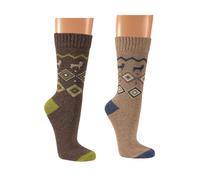 Leo Design 2 paires de chaussettes norvégiennes en laine pour homme et femme, tricot thermique, style péruvien, laine mérinos et alpaga, confortable, hygge, marron/beige, 3-5