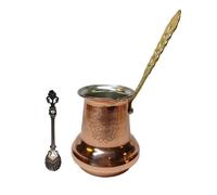 LEO Design Cafetière turque - 5 tailles - 3 mm d'épaisseur - En cuivre martelé - Fait à la main - Avec poignée en bois/laiton - 250 ml