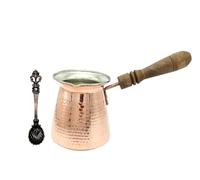 LEO Design Cafetière turque en 5 tailles, cafetière grecque arabe de 3 mm d'épaisseur,En cuivre martelé massif gravé à la main,Cezve Ibrik Briki avec poignée en bois,Pour 2 à 8 personnes (5 tasses)