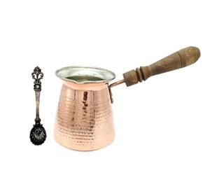 LEO Design Cafetière turque en 5 tailles, cafetière grecque arabe d'épaisseur - En cuivre martelé massif gravé à la main - Cezve Ibrik Briki avec poignée en bois - (6 tasses)