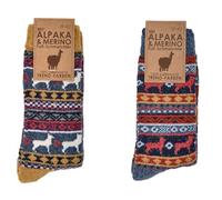 Leo Design Lot de 2 paires de chaussettes norvégiennes en laine pour homme et femme - Tricot thermique - Motif péruvien - Laine mérinos douce et alpaga - Chaussettes confortables pour temps froid -