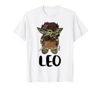 Leo Girl Woman Afro Messy Chignon Camo Noir Femmes T-Shirt